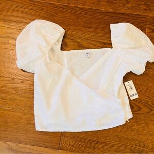 Bar‎ III White Puff Sleeve Wrap Blouse